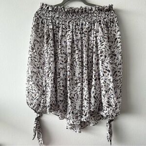 Caroline Constas Silk Smocked Elastic Cinched Ruffle Off Shoulder Top